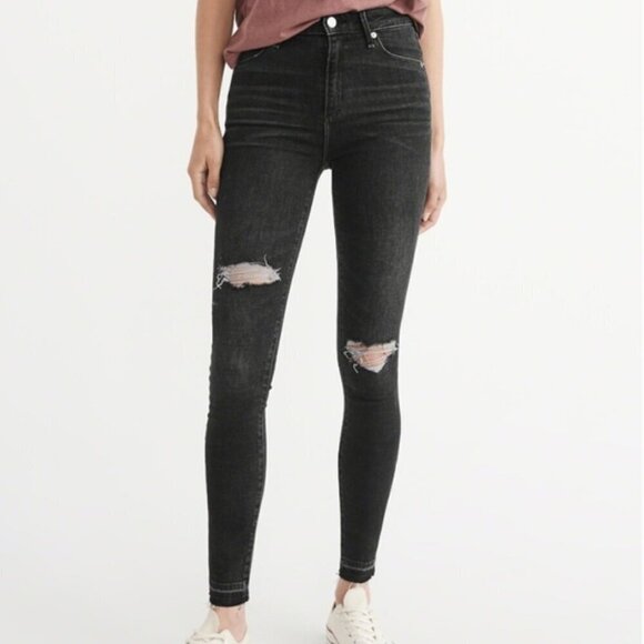 HIGH-RISE SUPER SKINNY JEANS Simone Black Wash 30w Sz 10 - Picture 1 of 6